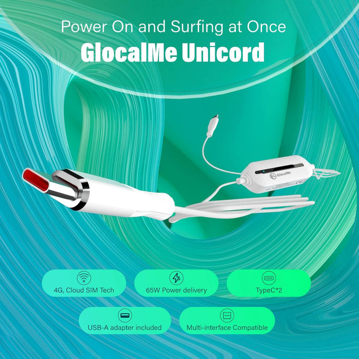 GlocalMe UniCord Charging Cable（1GB Data Plan）