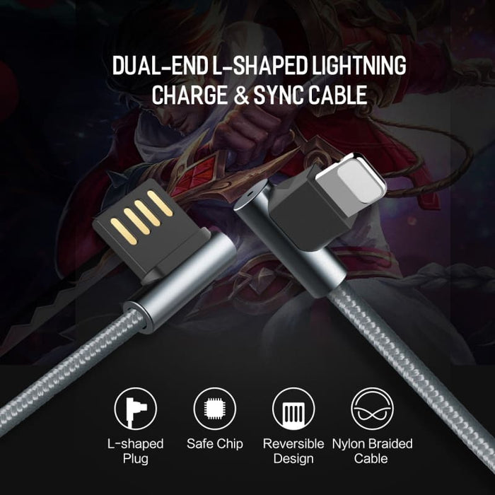Dual End L-Shape Lightning Cable Black
